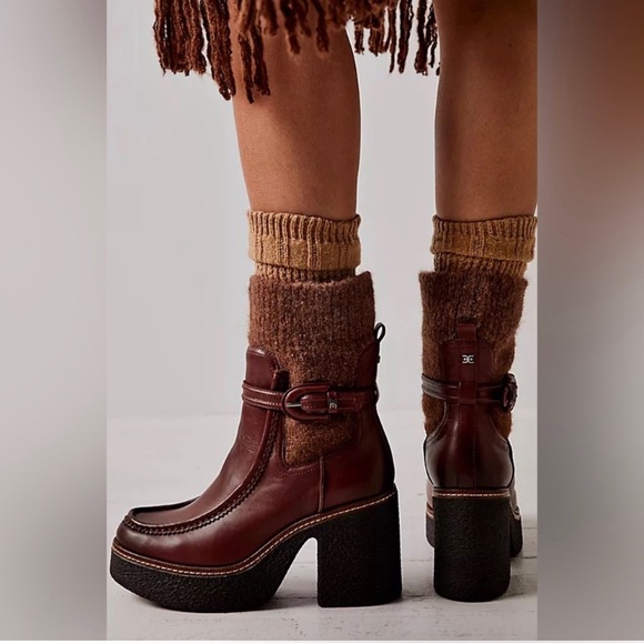 Sam Edelman Shoes - Sam Edelman Sidney Platform Sweater Boots Chunky Heel NWOT Sz 7 Cognac